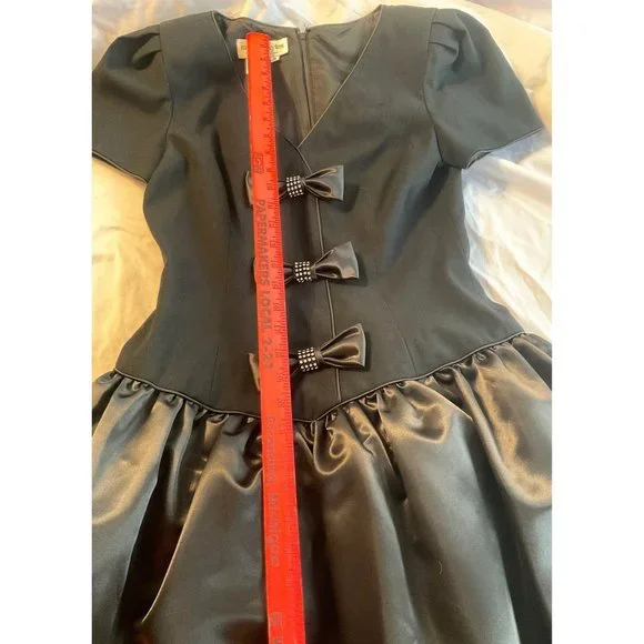 Morton Myles Gorgeous Black Vintage Dress Bows Rhinestones Size 10 Short Sleeve - Picture 13 of 14